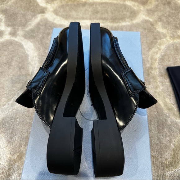 NIB Prada Leather Logo Loafer Mules - Picture 6 of 13